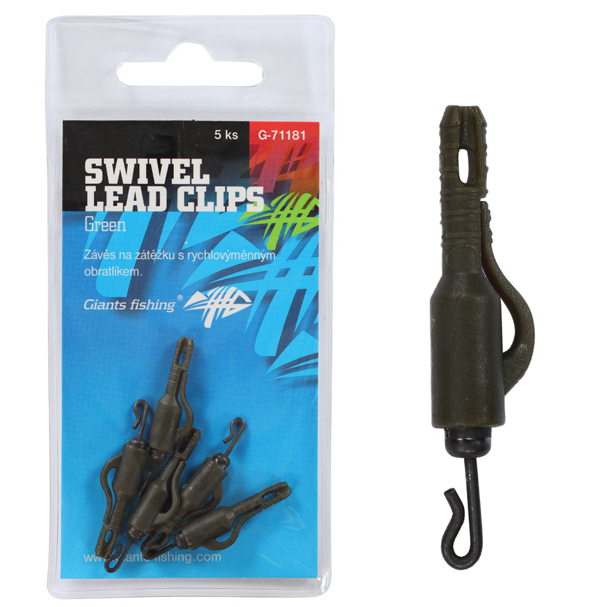 Giants fishing Závěs na boční olovo Swivel Lead Clips Green 5ks